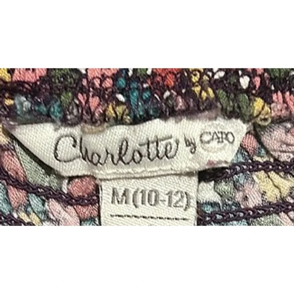 Charlotte by Capo Girls Floral Smocked Dress Puff Sleeve Rayon Size Medium 10-12